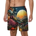 thumbnail image 2 of Uemuo Sunset Floral Fantasy Landscape Pattern Mens Swim Trunks Quick Dry Board Shorts with Mesh Lining, Stretch Beach Shorts Quick Dry No-Chafing Board Shorts-, 2 of 9