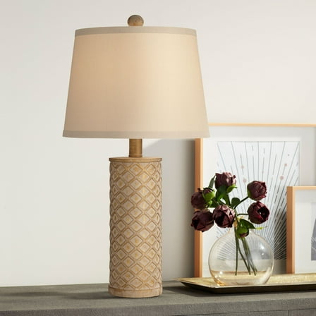 360 Lighting Gisele Cottage Table Lamp 24" High Gold Wash Lattice Column Tapered Drum Shade for Bedroom Living Room Bedside Nightstand Office Kids