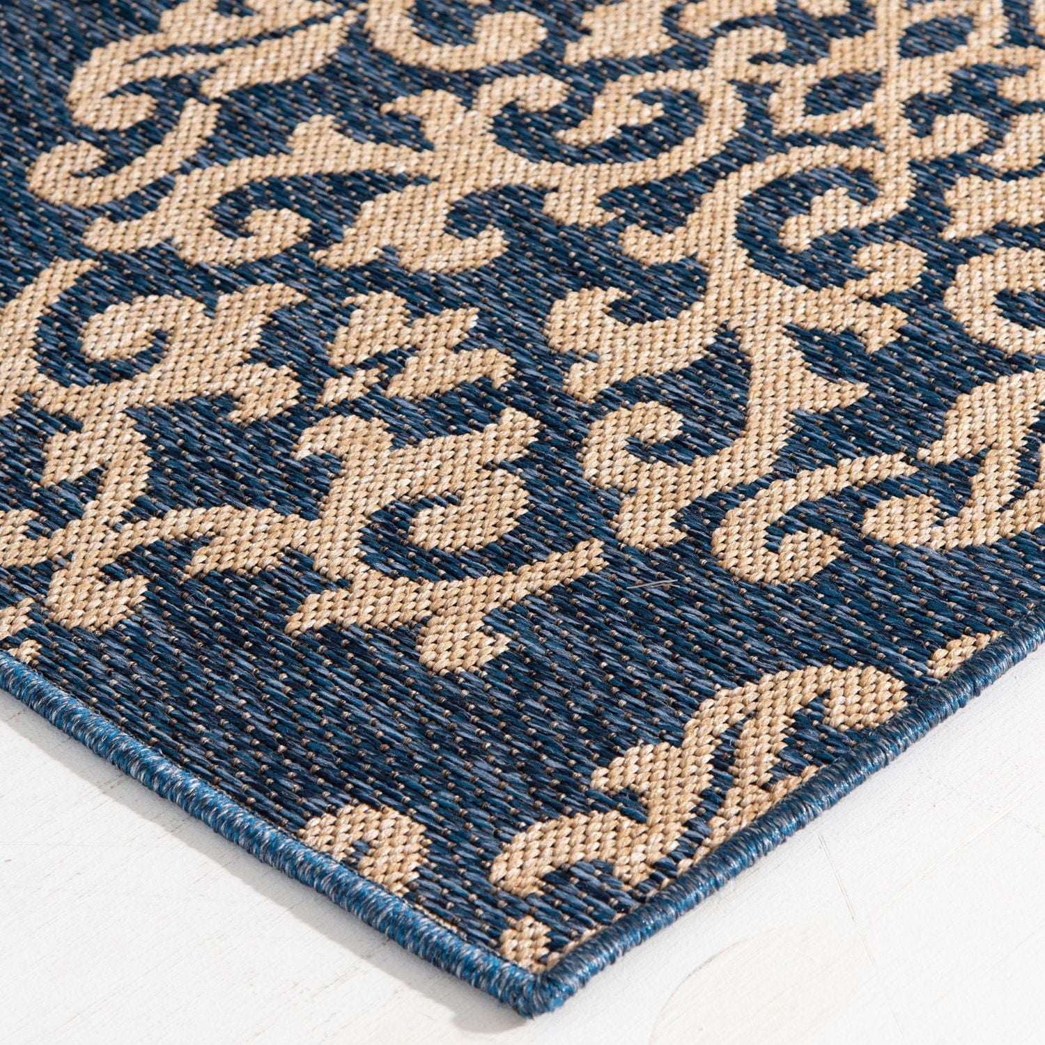 Smithleighs Cobalt Blue and Cream Woven Area Rug