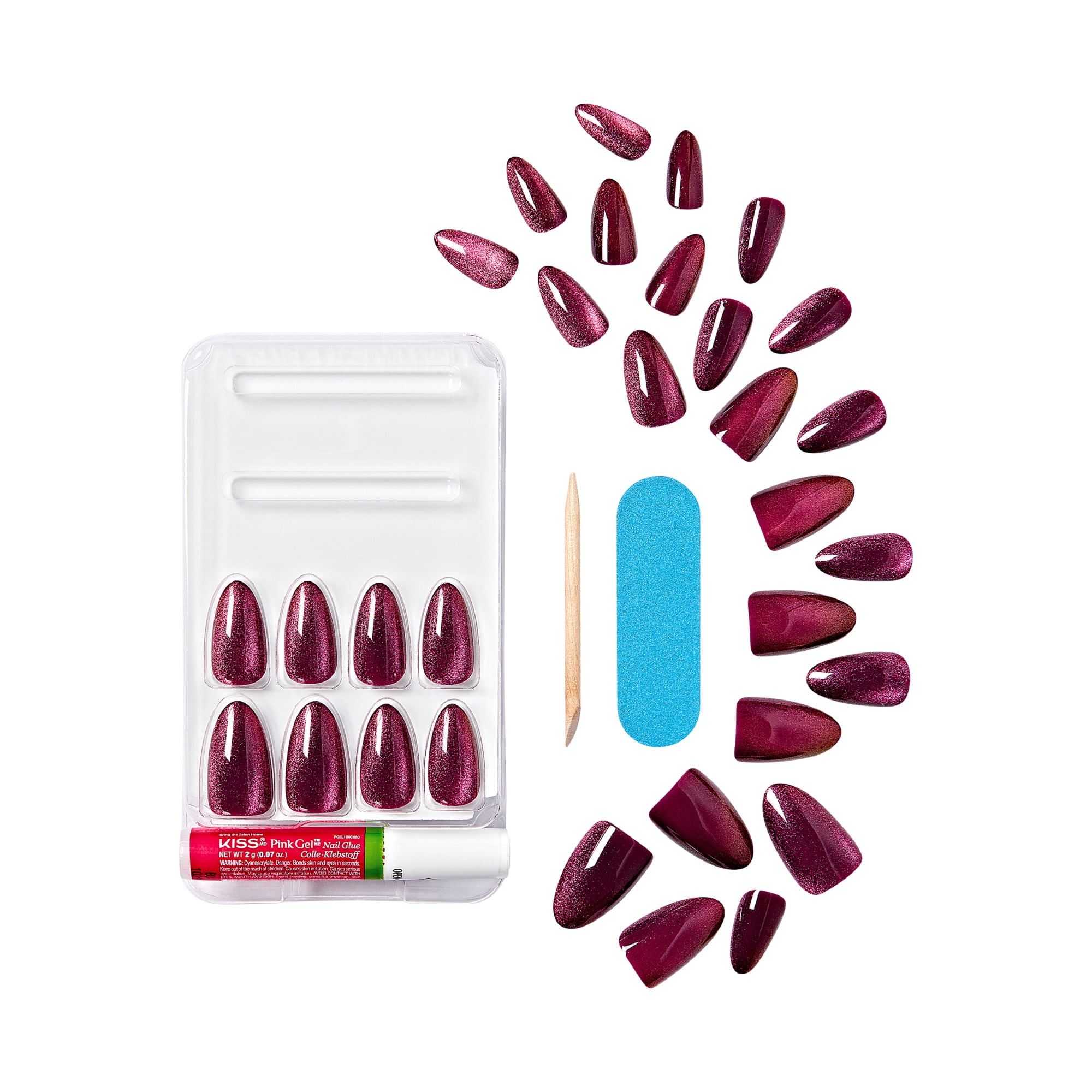 KISS Gel Fantasy Magnétique – Courant, Mauve, Amande, Moyen, 28 unités