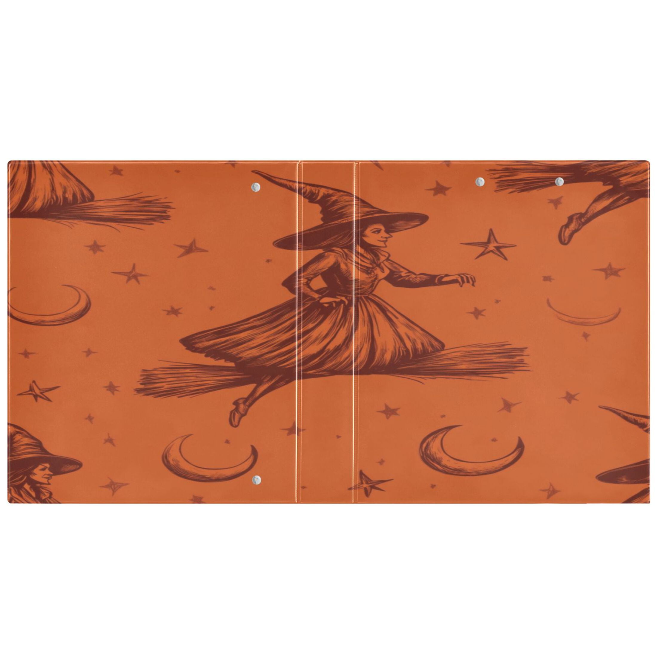 Flying Witch 12.4x10.6in PVC Round Ring Binder, D-Ring 3-Hole, Metal Clip, 200 Sheets