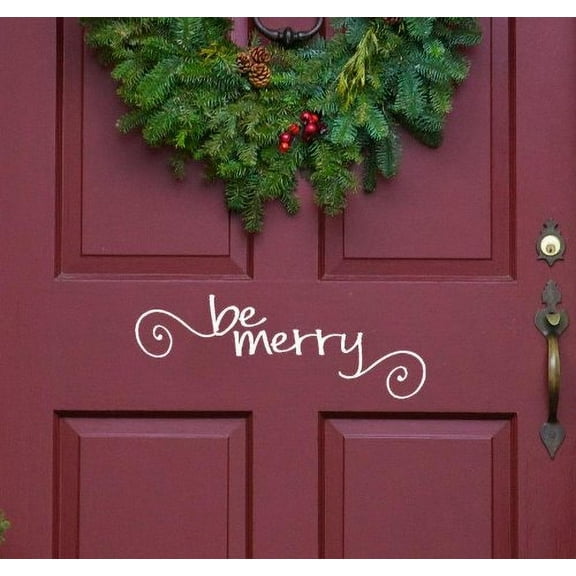 BE MERRY : CHRISTMAS DOOR ~ WALL DECAL, 5" x 13" WHT