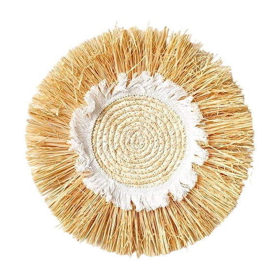 Bohemian Round Woven Wall Hanging Faux Fur Boho Wall Decor For Bedroom Living Room