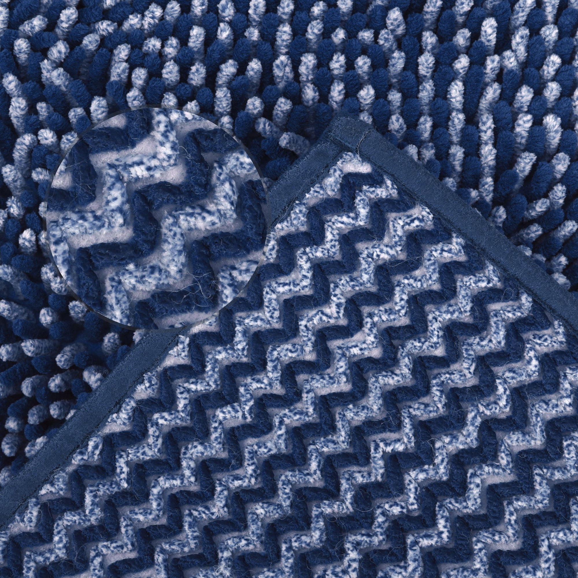 Unique Bargains Non Slip Absorbent Chenille Bathmat Washable Soft Bath Rug Blue 17" x 24"