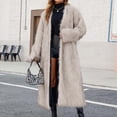 thumbnail image 5 of Women's Over the Knee Length Plush Overcoat, Long Fuzzy Coat, Oversized Faux Fur Jacket, Winter Warm Coat, Casual Lounge Coat, Plus Size Outerwear Khaki M, 5 of 8