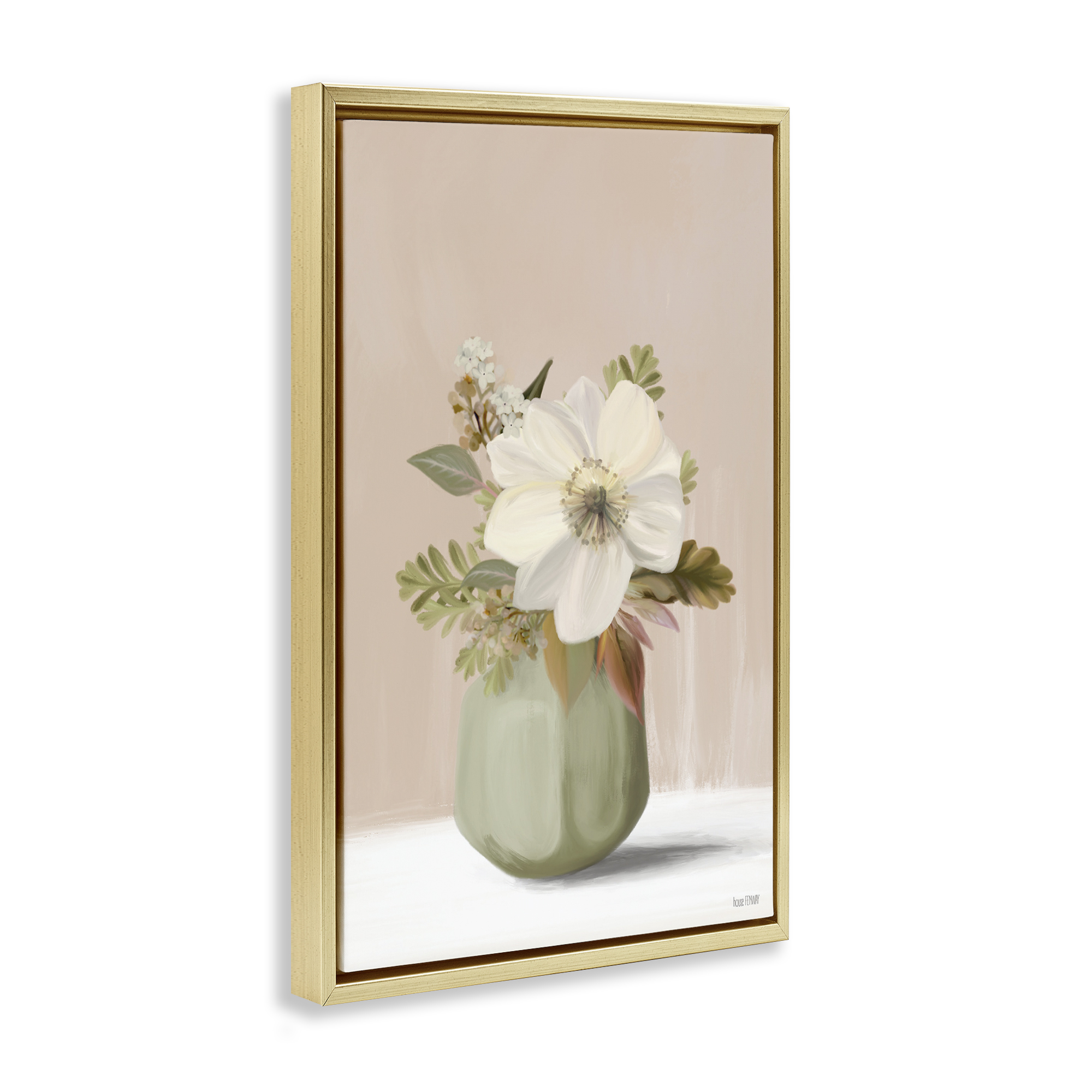 Stupell Industries Peach Pink Vase Botanical & Floral Painting Gold Floater Framed Art Print Wall Art, 17 x 25