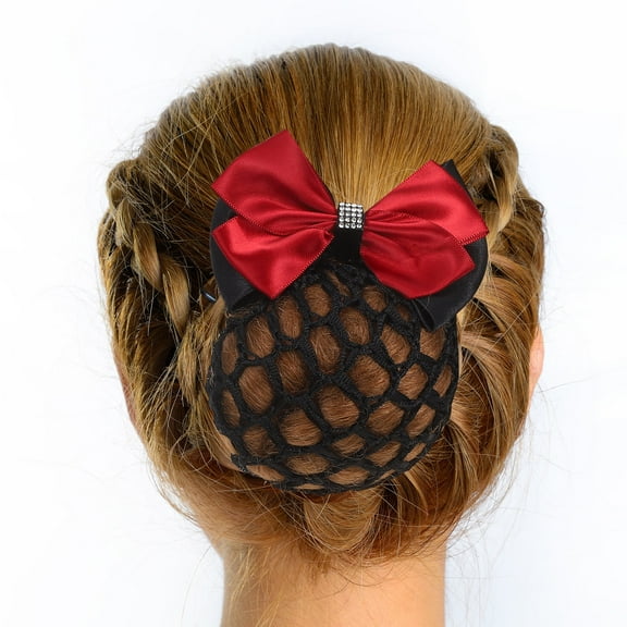 LOLIPPYY 4Pcs Multi Color Mesh Snood Hairnets with Bow Barrette for Quick Elegant Hair Arrangement