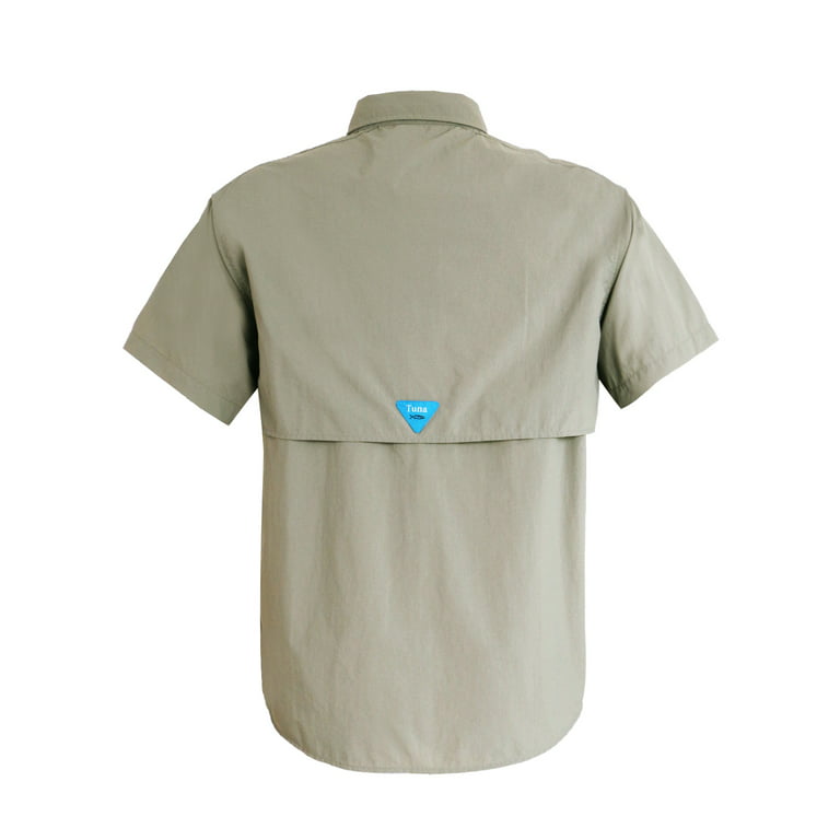 Tuna Men's UV UPF 50+ Sun Protection Soild Anti-Static Waterproof Breathable Fast Dry SPF Hiking Fishing Short Sleeve Shirts (Fossil #1 S), Size