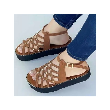 

Eloshman Women Summer Extra Wide Sandals Ladies Comfort Non Slip Dress Platform Sandals Beach Fashion Casual Wedge Shoes Black
