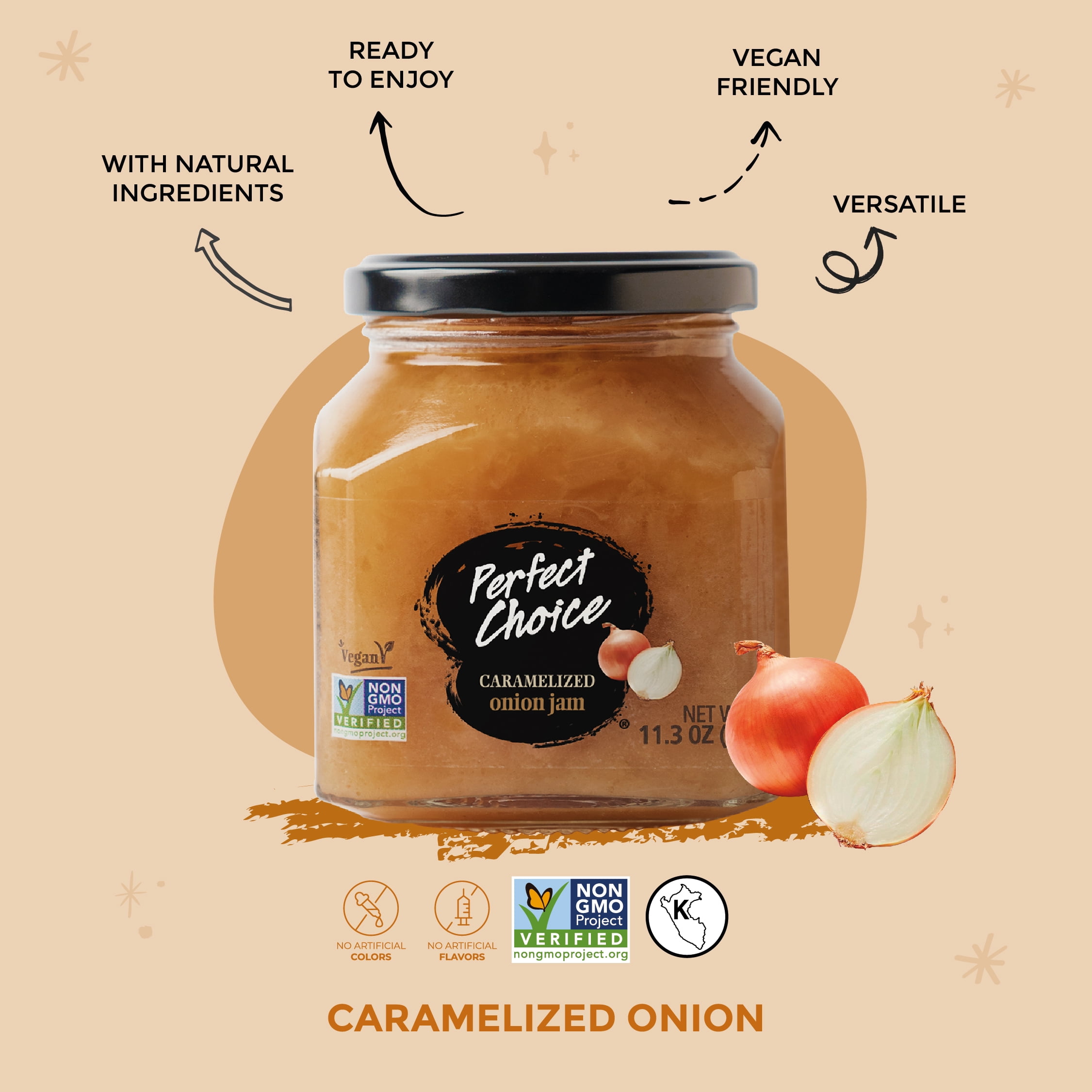Perfect Choice Caramelized Onion - Delicious on Burgers, Meats & Cheeses - 11.3 oz - Pack of 3