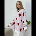 thumbnail image 4 of Suéter con Estampado de Corazón para Mujer, Sudadera de Punto de Larga con Gráfico de Amor, Camiseta Extragrande Rojo S, 4 of 7