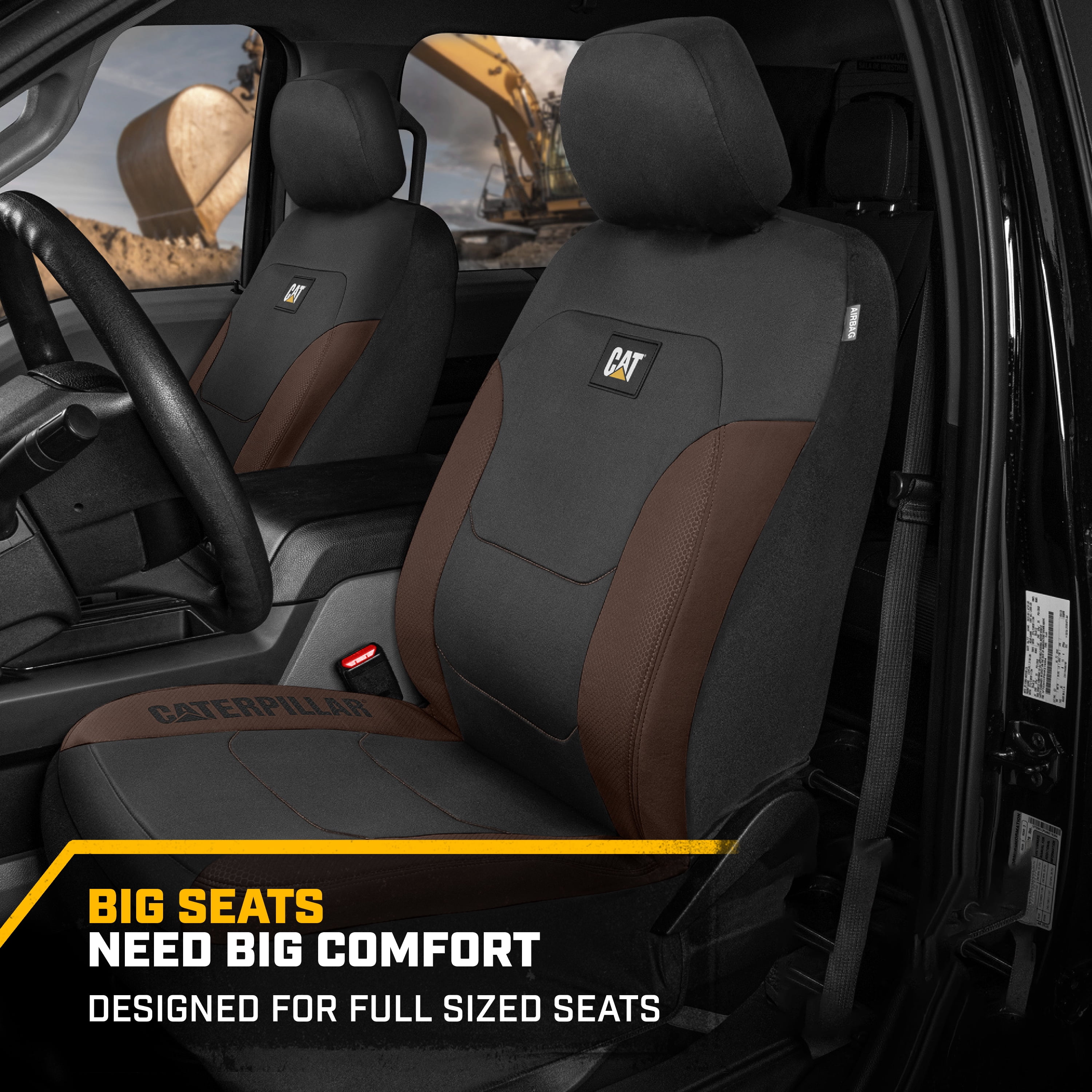 CAT FlexFit Brown Black Seat Covers for Cars, Trucks, & SUV - (2) Front Car Seat Cover Front Seat Protectors - Airbag Compatible Seat Covers for SUV Interior Covers & Truck Seat Cover Car Accessories