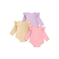 thumbnail image 2 of Gupgi 3 Pack Baby Girls Romper Set, 3M 6M 9M 12M 18M 24M Infant Ruffle Long Sleeve Solid Color Bodysuits Newborn Bodysuits, 2 of 9