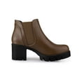 thumbnail image 3 of BLISSFUL STEP Women's Lug Sole Block Heel Chelsea Closed Toe Ankle Boots Brown 8, 3 of 8