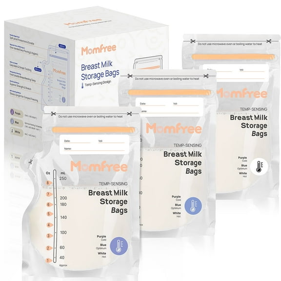 Sterile Breastmilk Storage Bag with Pour Spout 8 Ounce, Temp-Sensing Color Change, Fast Freeze & Thaw Breast Milk Bags for Baby Bottle Feeding, No-Leak Milk Freezer Storage Pouches 60pcs