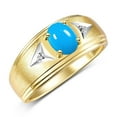 thumbnail image 3 of RYLOS Men's Rings Yellow Gold Plated Silver Classic 8X6MM Oval Gemstone &  Diamond Ring Turquoise December Birthstone Rings For Man Silver Rings Size 11, 3 of 7