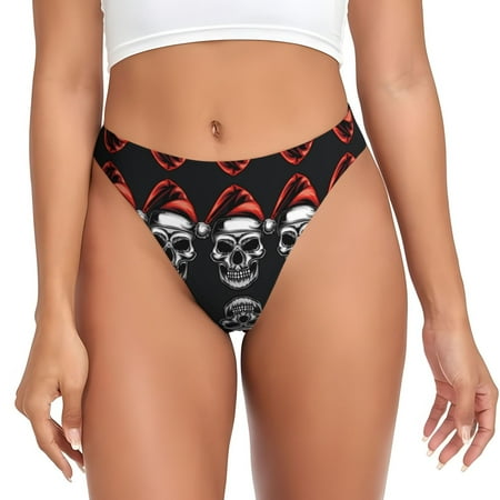 Wukai Skull santa hat Print G-String Thongs for Women Panties Stretch T-back Tangas Low Rise Hipster Underwear Sexy-Small