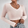 thumbnail image 3 of JGGSPWM Womens Waffle Knit Crop Tops Y2ktops Tee Shirts Spring Blouse Pullover Solid Long Sleeve Tunic V Neck Slim Fit Tshirt Beige XL, 3 of 9