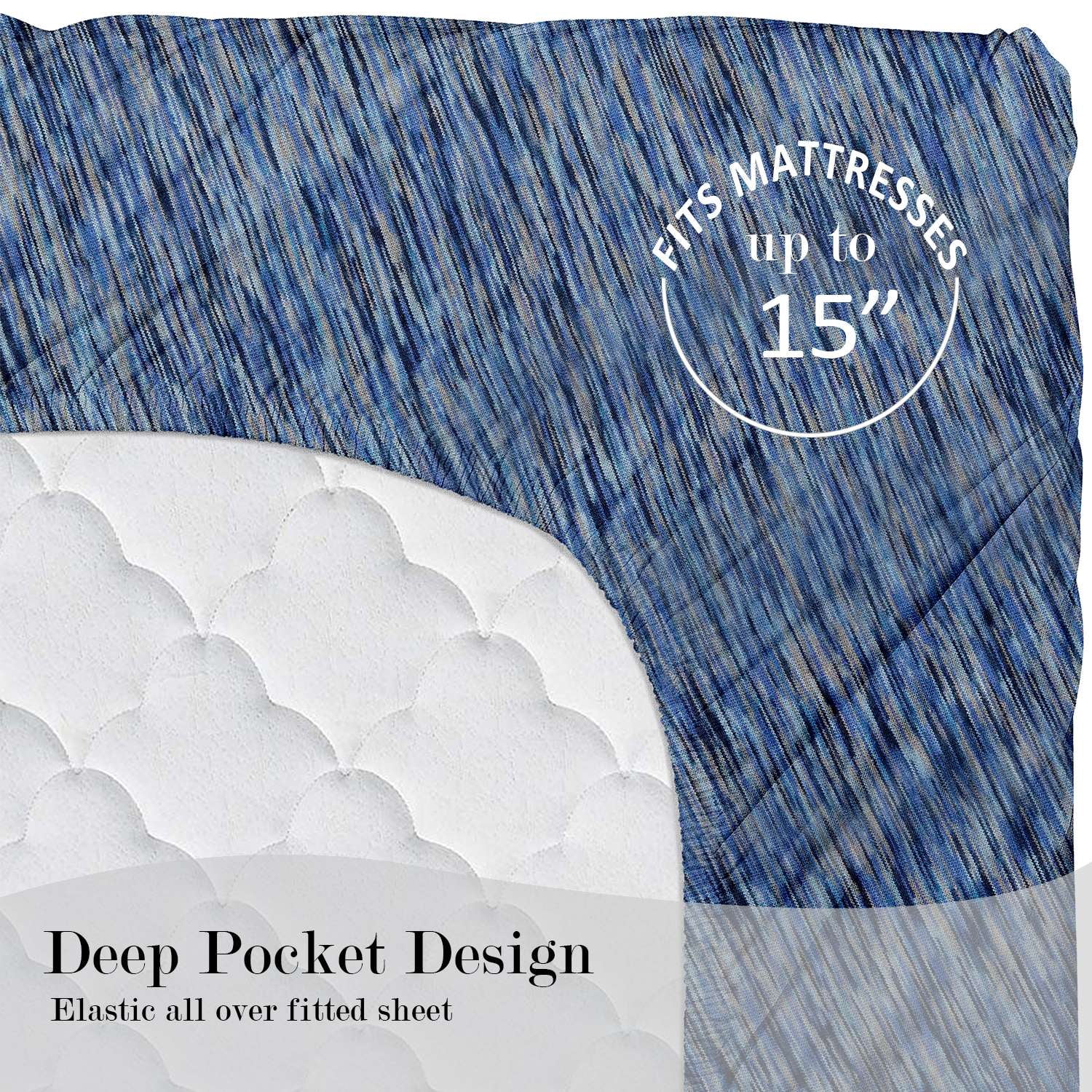 Mainstays 100% Cotton Extra Soft Jersey Bed Sheet Set, King, Blue Crackle, 4 Pieces