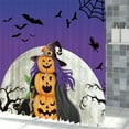 thumbnail image 2 of SUNOLIFE Purple Halloween Pumpkins Shower Curtain Horror Moon Night Waterproof Fabric Bathroom Curtain 72x72 in, 2 of 4