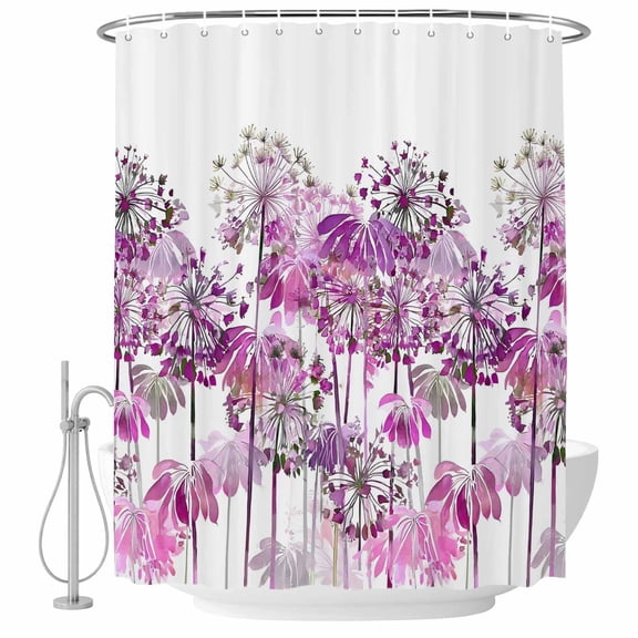 Shower Curtain Purple Dandelion Bathroom Curtains with Hooks, Waterproof Fabric Spring Bloom Flowers Bath Shower Curtains Set for Bathroom Bathtubs Decor 36x72 Inch