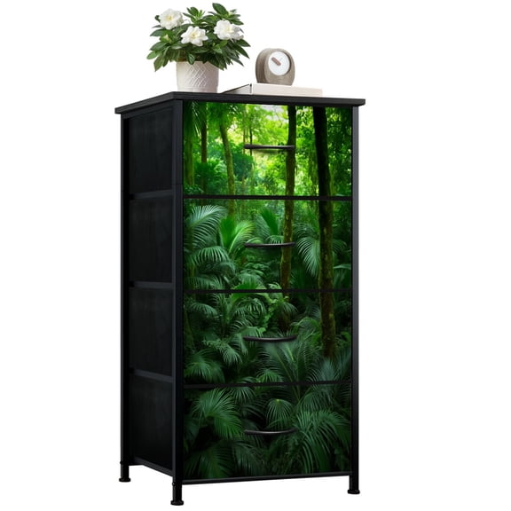 Dresser for Bedroom with 4 Storage Drawers Tropical Rainforest Dressers Chest of Drawers Steel Framed Fabric Closet Organizers for Dorm Entryway