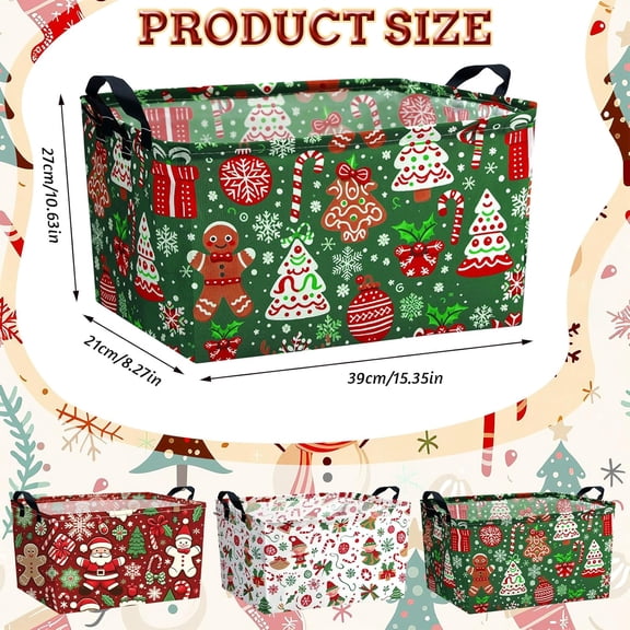 YUYAN-4 Pack Christmas Storage Bin Collapsible Large Christmas Storage Baskets for Gifts Xmas Tree Canvas Laundry Basket Foldable Box with Handle for Office Home Bedroom Clothes Toys Holiday Decor