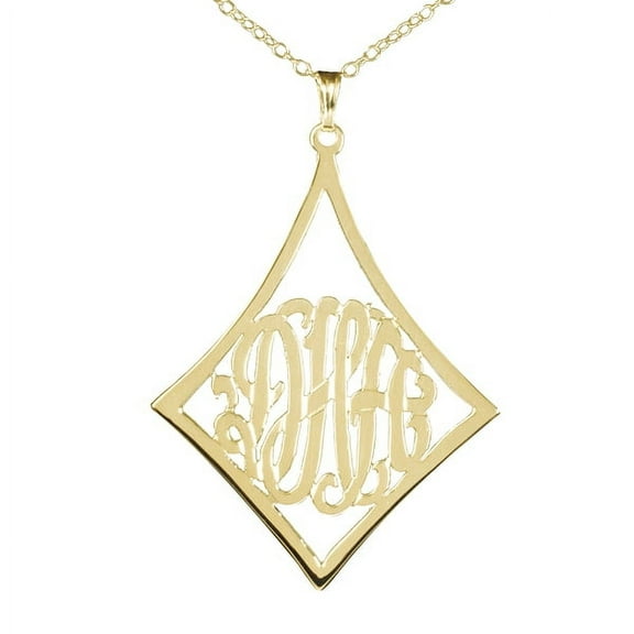 Personalized Monogram Necklace in Diamond-Shaped Pendant in 14K Gold Plated Sterling Silver