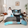 thumbnail image 4 of Feelyou Geometric Anstract Queen Comforter Set for Adult, Grey Blue Square Bedding Sets, Modern Fashion Reversible Bedding Comforter Set, Microfiber Bedroom Decor, 3 Pieces, 4 of 8