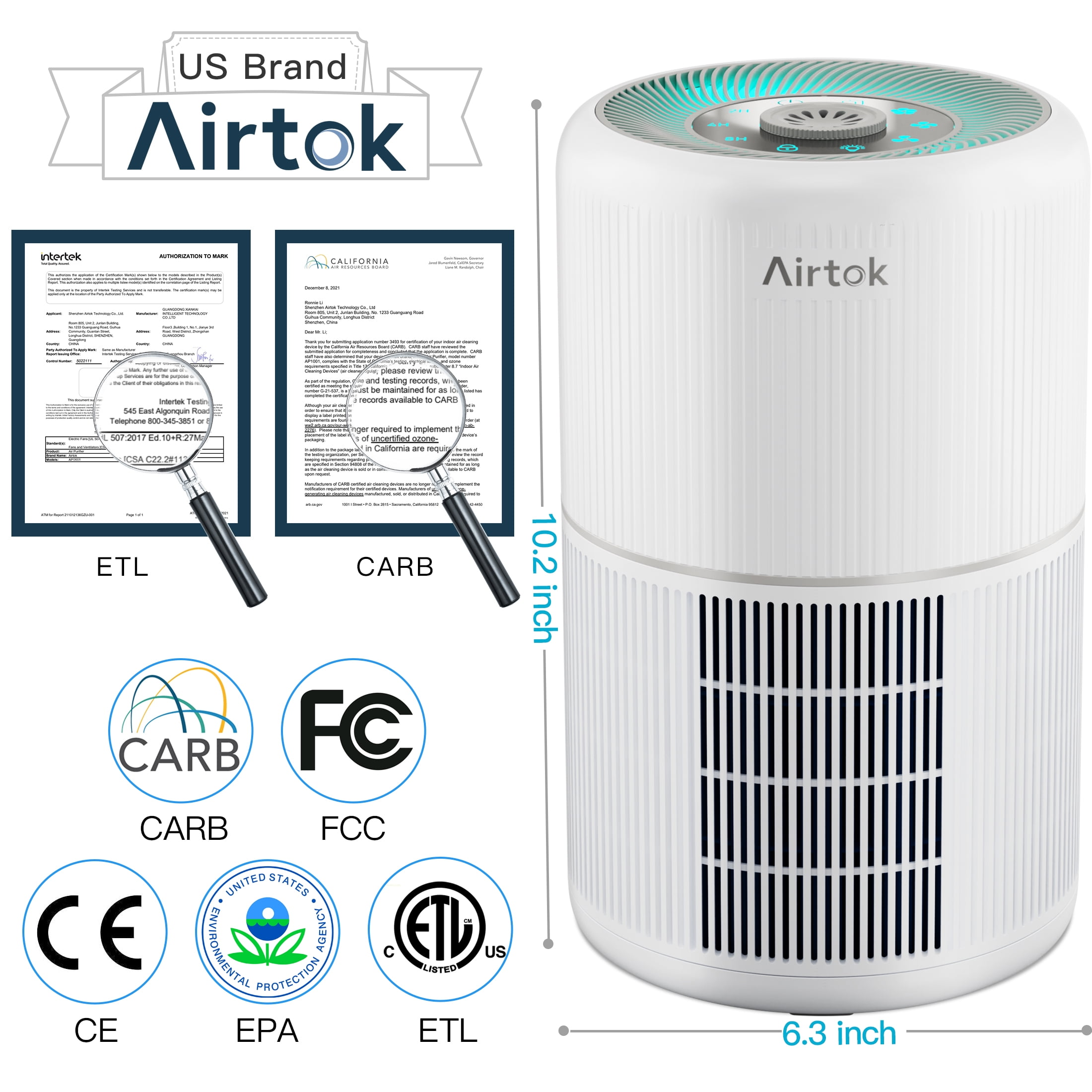 AIRTOK Purificateur d'air, avec fonction d'aromathérapie, filtre à