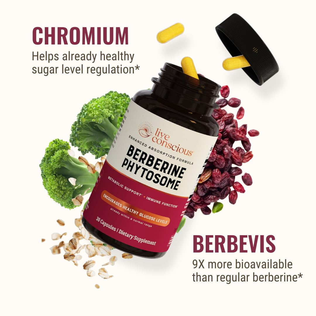 Live Conscious Berberine Phytosome - Bioavailable Formula for Blood Sugar, Energy & Weight Management (30-Day Supply)