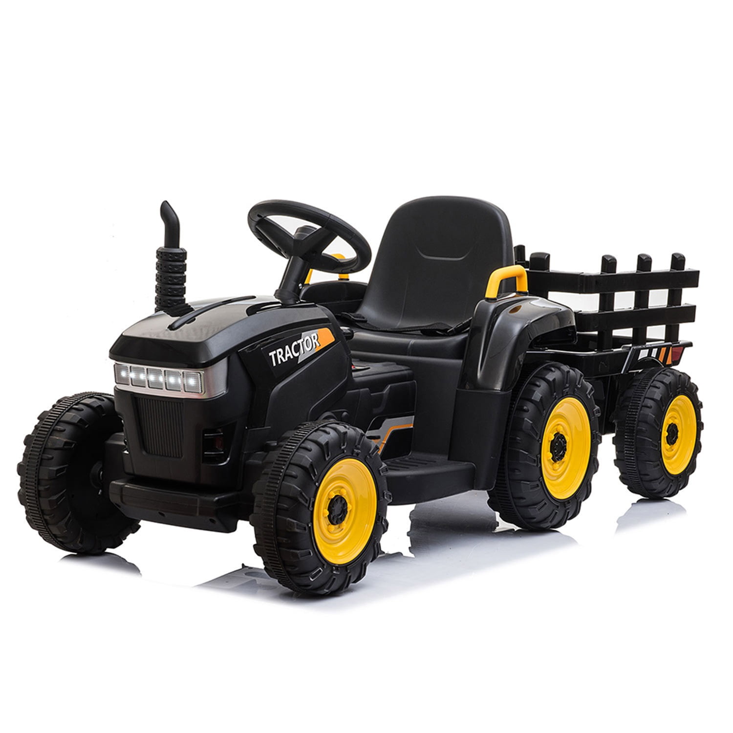 CIPACHO 12V Battery-Powered Toy Tractor with Trailer and 35W Dual Motors, 3-Gear-Shift Ground Loader Ride On with LED Lights and USB Audio Functions, Black CIPACHO 12V Battery-Powered Toy Tractor with Trailer and 35W Dual Motors, 3-Gear-Shift Ground Loader Ride On with LED Lights and USB Audio Functions, Black
