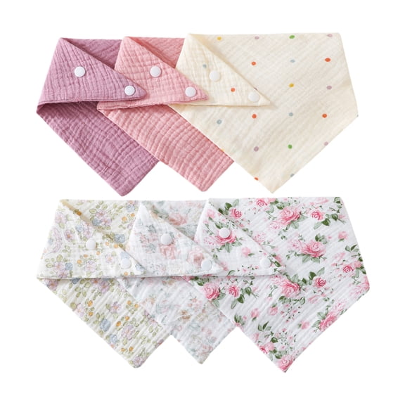 6pcs Drooling Apron Adjustable Breathable Cotton Bib Burp Cloths Nursing Bib Feeding Bib for Infant Toddler