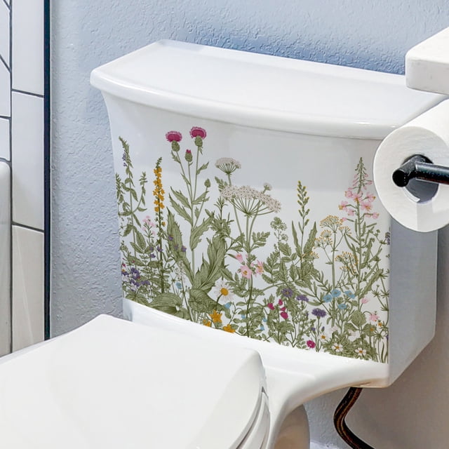 Pegatinas para tapa de asiento de inodoro, hojas de plantas, flores, hojas verdes, calcomanías florales para tapa de inodoro, pegatina impermeable para decoración de cisterna de baño