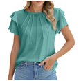 thumbnail image 1 of Blouses de Travail Décontractées à Manches Courtes Col Rond pour Femmes - Design Plissé, Léger, Tenue Toutes Saisons, 1 of 6