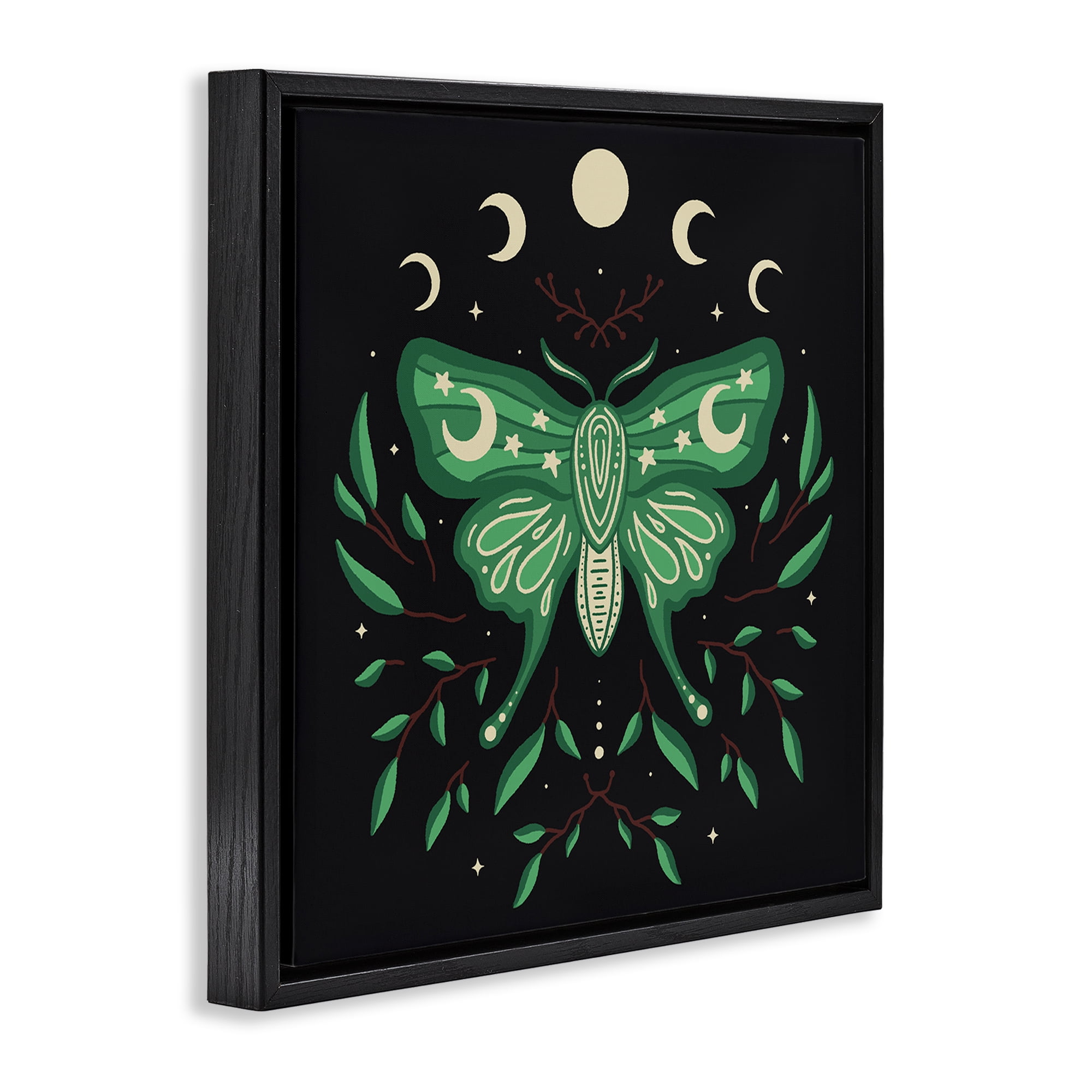 Stupell Industries Celestial Moth & Botanicals Animals Painting Black Floater Framed Canvas Art Print Wall Art, 25 x 25