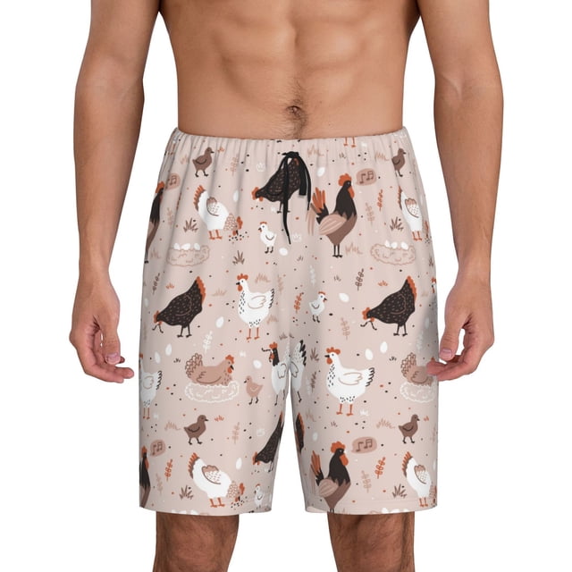 Balery Funny Chicken Pantalones cortos de pijama de punto de algodón para hombre con cinturilla y bolsillos-3X-Large