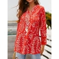 thumbnail image 5 of Nlife Women Bohemian Floral Print 3/4 Sleeve V Neck Shirt, 5 of 11