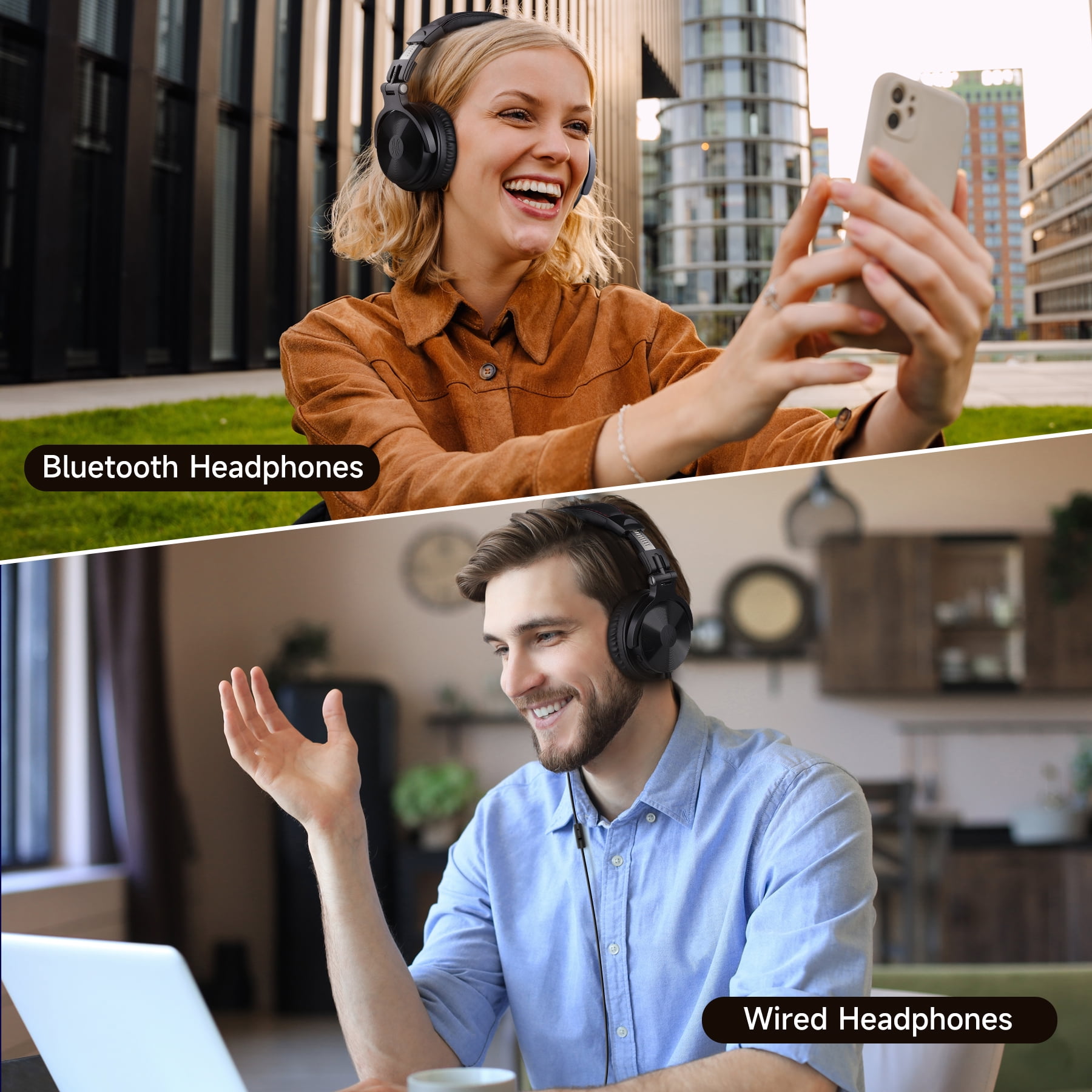 OneOdio Wireless & Wired Bluetooth Headphones with 50mm Neodymium Driver & Deep Bass for PC/Phone 110 Hrs. Playtime Black Pro-C