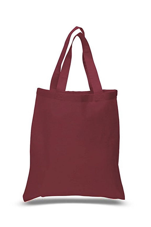 12pcs 100% Cotton Canvas Reusable Grocery Shopping Tote Bags in Bulk - 15x16 (Maroon)