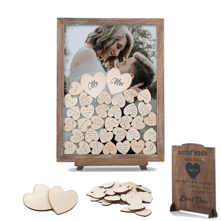 Morima Wedding Guest Book Kit Wooden Heart Shape Guest Book Drop Box with Heart Shape Frame Box Balloons Hearts Pieces Pens for Weddings Baby Shower