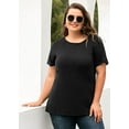 thumbnail image 2 of SHOWMALL Plus Size Shirts for Women Black 1X Crewneck Short Sleeve Tunic Clothing Blouse Flowy Summer Tops Loose Tees Maternity Clothes, 2 of 3