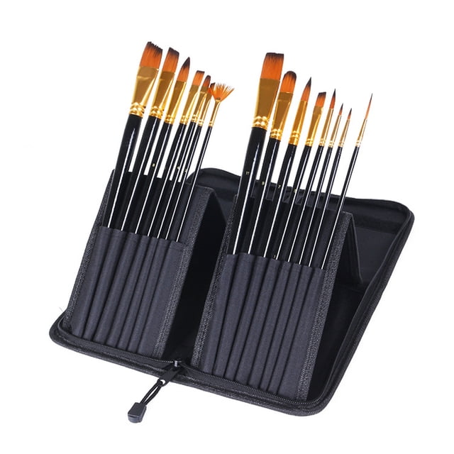 Cepillo de pintura Juego de pinceles de 15 piezas Kit de pincel de pintura para el cabello de nailon Pinceles de pintura de acuarela Suministros de arte 1 1