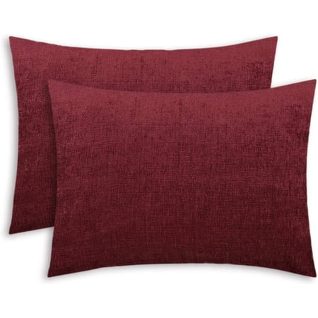 

CaliTime Pack of 2 Cozy Standard Pillow Shams Cases for Bed Bedding Decoration Solid Dyed Soft Chenille 16x16 Inches Burgundy