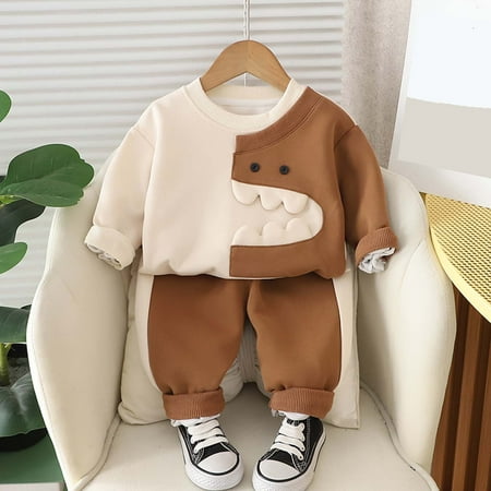 

Cethrio Fall Outfit Sets for Boys Crew Neck Casual Sweatshirts and Sweatpants Set Coffee Size 12-18 Months