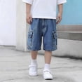 thumbnail image 7 of LJEFF Boys Paperbag Waist Denim Shorts, High Waist Buttons Pocketed Cuffed Hem Shorts for Kids Blue Size 6 T, 7 of 7
