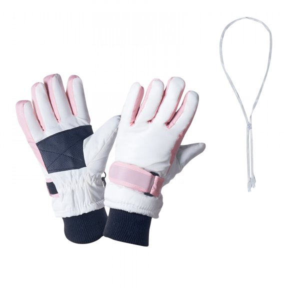 TELOLY 3-15 Years Kids Warm Gloves Winter Waterproof Snow Gloves for Outdoor Sports, Toddler Bulky Ski Gloves for Boys Girls White 5 Years