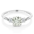 thumbnail image 3 of Gem Stone King 10K White Gold Moissanite White Created Sapphire and White Diamond Accent 3-Stone Engagement Ring for Women (0.94 Cttw, Round 6MM, Gemstone Birthstone, Size 8), 3 of 6