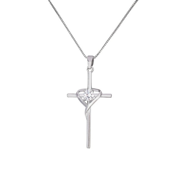 HHBEAUTY 925 Silver Cross Necklace for Women Men, 5A CZ Birthstone Necklace Cross Heart Pendant Necklace for Women Men Adjustable Birthstone Jewelry Gift for Birthday