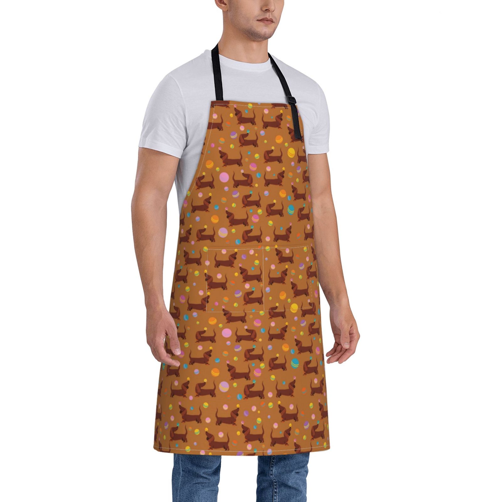 Kdxio Dachshund And Ball Apron with Pockets Adjustable Kitchen Aprons for Men Women Waterproof Aprons for Cooking,Drawing,Crafting, Baking Household Cleaning